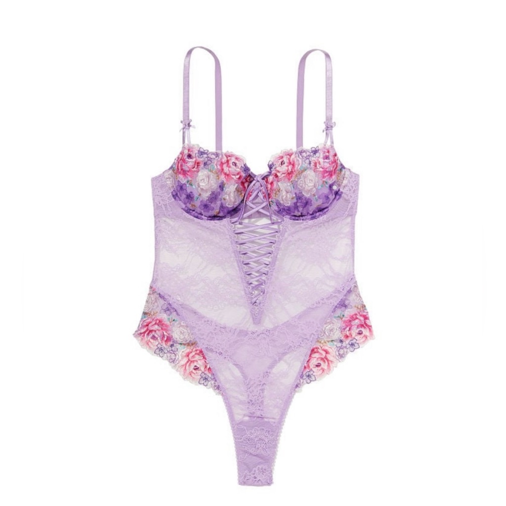 Victoria’s Secret Very Sexy Floral Embroidery Wicked Unlined Lace-Up Teddy